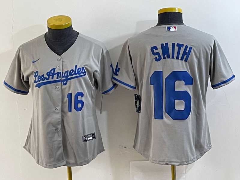 Women%27s Los Angeles Dodgers #16 Will Smith Gray Alternate Player Number Team Logo Cool Base Jerseys->mlb womens jerseys->MLB Jersey